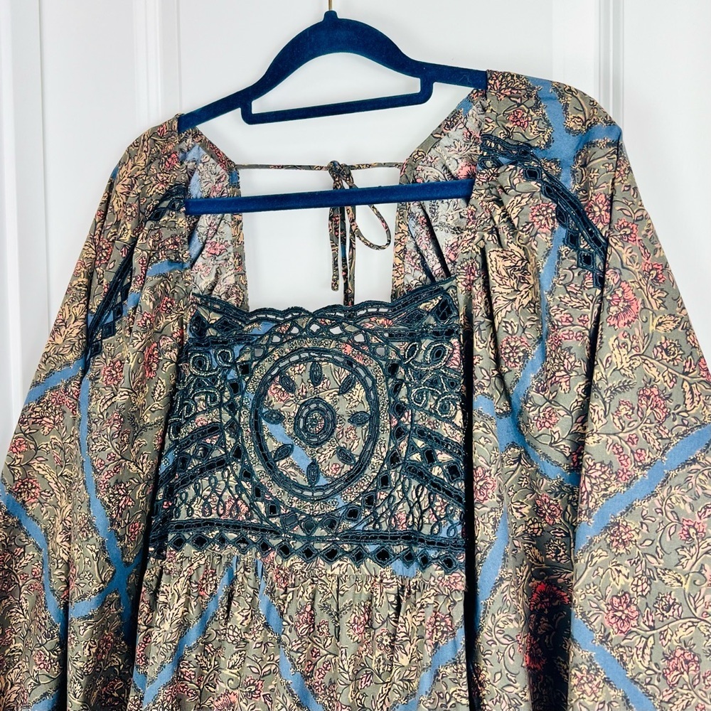 Free People Paisley Mini Dress in Black and Blue - Picture 5 of 13